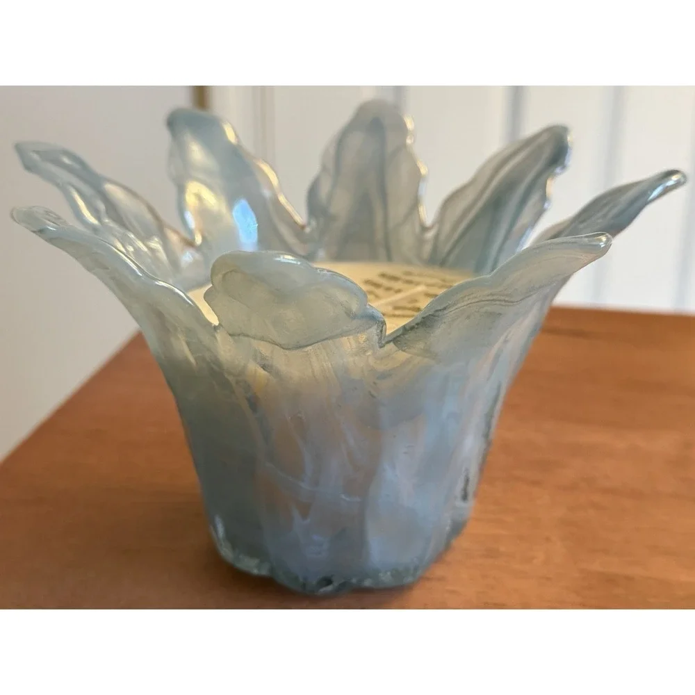VTG Murano Italian Art Glass Tammaro 8 Pedal‎ Blue Swirl Scented Candle Holder
